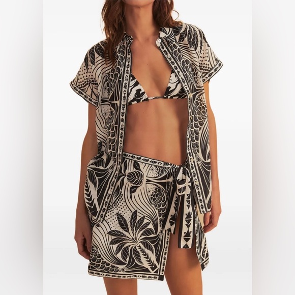 FARM Rio Other - FARM Rio Black & Cream Tropical Print Swim Coverup skirt only